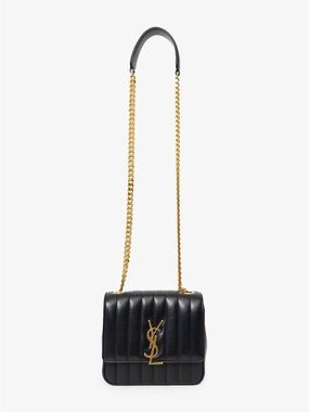SAINT LAURENT BLACK LEATHER MEDIUM VICKY MATELASSE SHOULDER